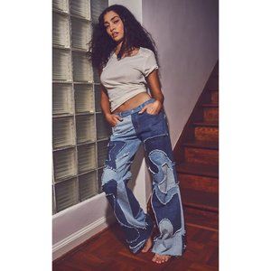 Free People Supernova Wide Leg Patched Jeans - 90's Vibe